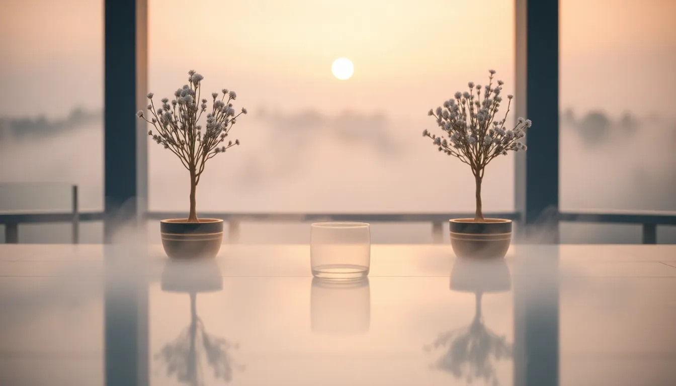 Soft Pastel Abstract Background This image showcases a serene abstract background infused with soft pastel colors, evoking a tranquil morning atmosphere. The diffused daylight illuminates the fog, creating a dreamy landscape. The slight blurriness of surrounding elements enhances the depth, inviting viewers into a moment of calm. Ideal for backgrounds or themes centered around serenity and peace.