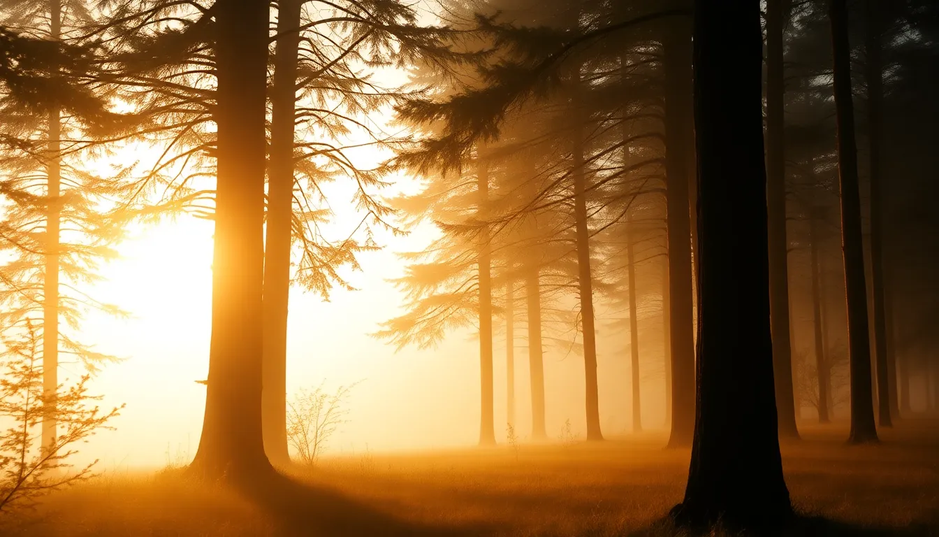Ethereal Misty Forest Abstract Background This serene abstract image captures an ethereal mist enveloping a tranquil forest landscape. The warm golden hour light filters through the trees, creating a magical atmosphere. With a shallow depth of field, the foreground is beautifully softened, while the muted color palette enhances the calming mood, making it an ideal background for relaxation or meditation themes.