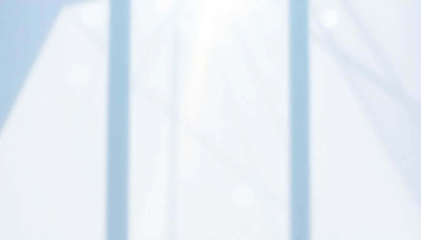 This abstract background captures the enchanting patterns of light and shadow created by sunlight filtering through frosted glass. Soft whites and cool blues form a calming color palette, while the shallow depth of field adds a dreamy quality. The symmetrical composition highlights the intricate interplay of light, creating a soothing visual experience suited for contemporary designs.