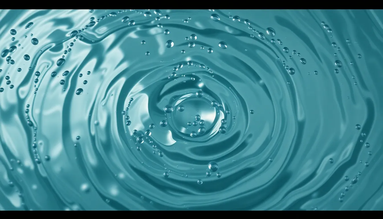 This mesmerizing close-up image captures swirling water with intricate reflections and bubbles, portraying fluid motion. Illuminated by soft overcast daylight, the water's textures are enhanced, creating a tranquil and calming atmosphere. The shallow depth of field draws attention to the intricate details, while muted blues and greens dominate the color palette. Perfect for backgrounds, this image evokes a sense of serenity and natural beauty.