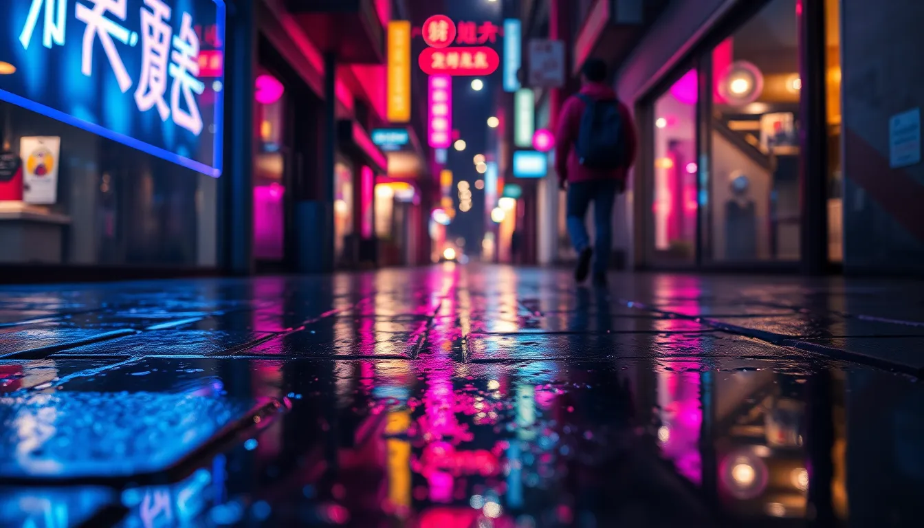 Backpacker Walking Through Urban Alley