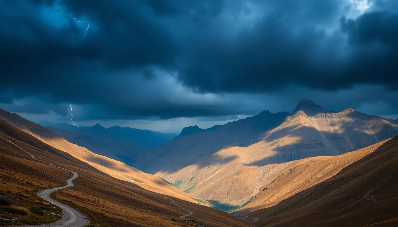 Dramatic Mountain Range Under Stormy Sky