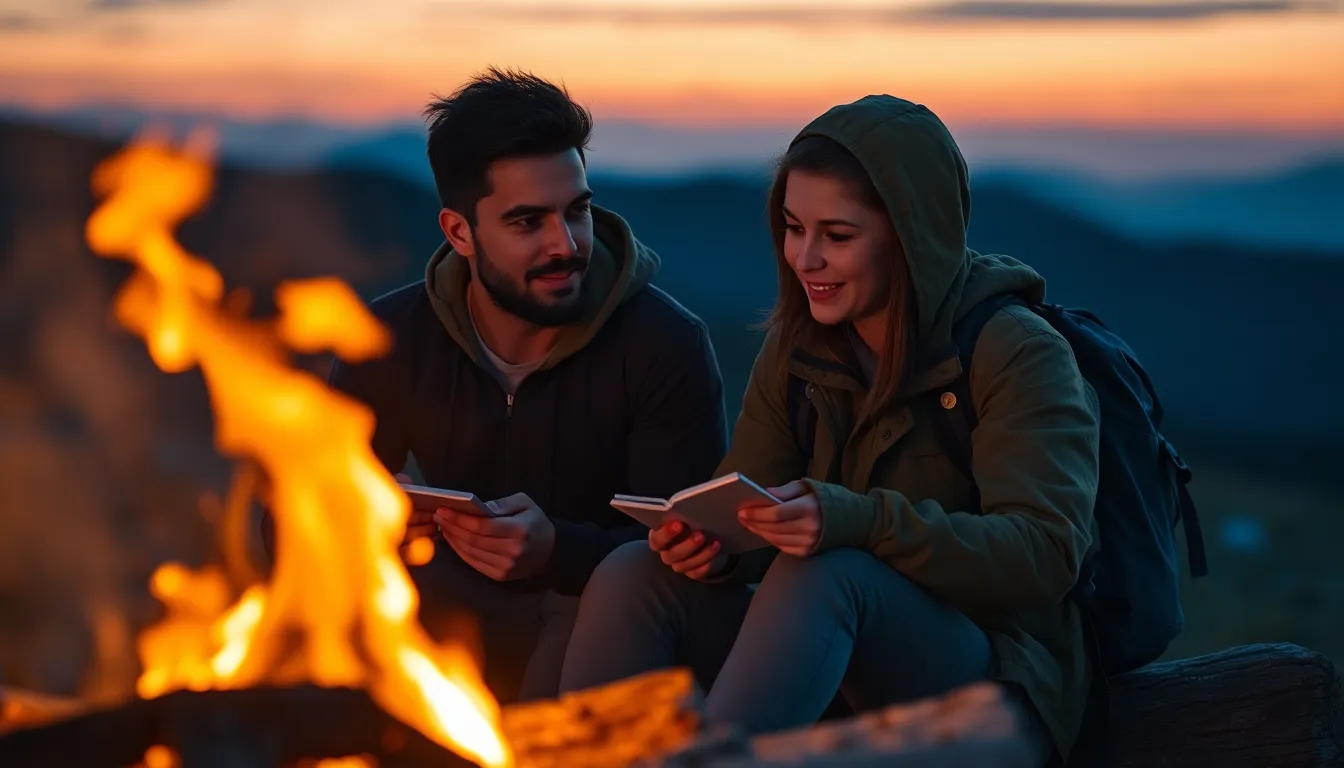 Backpackers Sharing Stories Around A Campfire