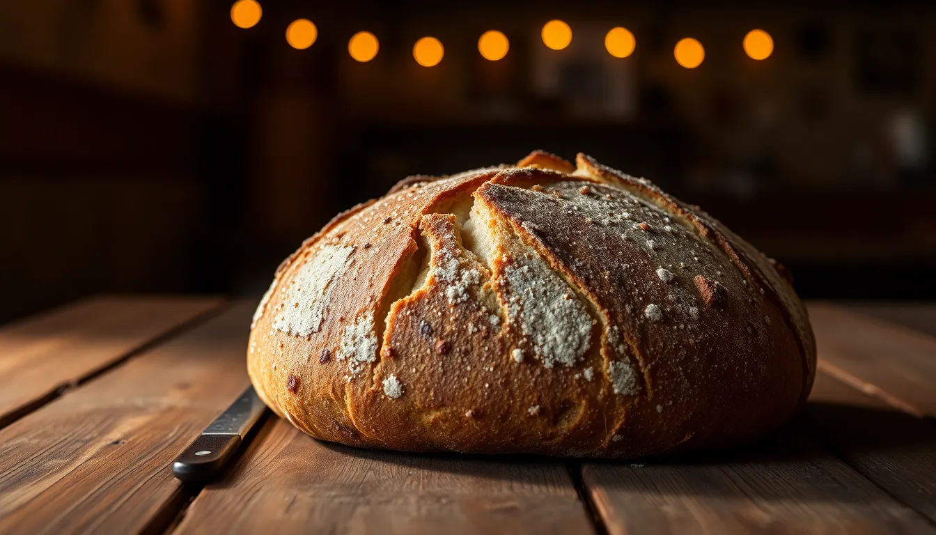 Artisan Sourdough Bread on Rustic Table