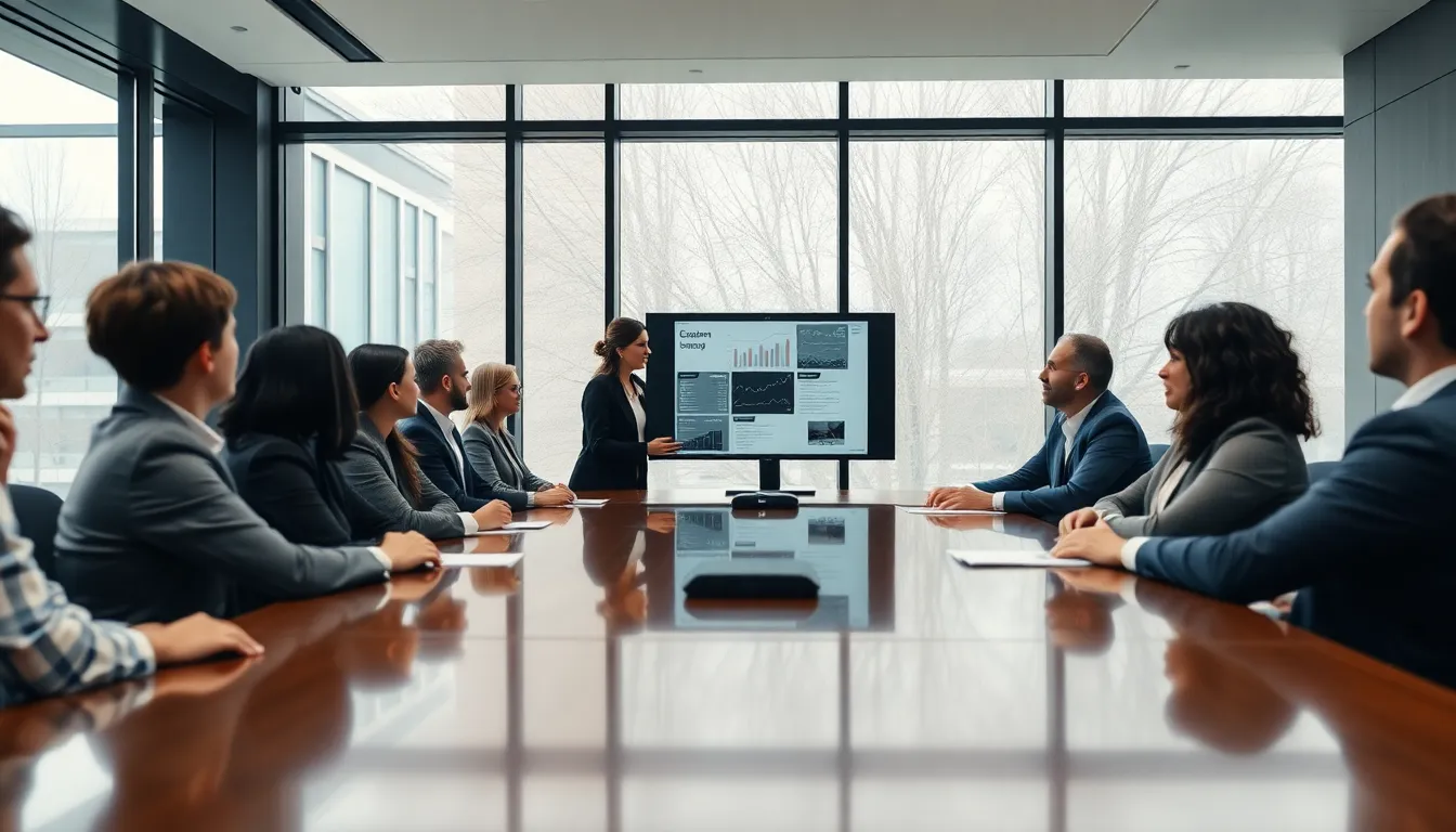 Diverse Professionals in Modern Bank Meeting