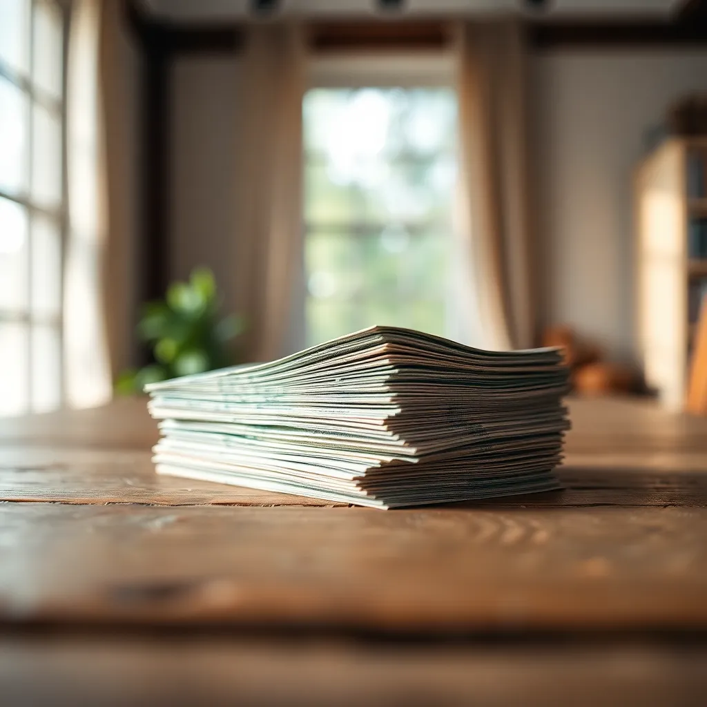 Close-Up of Currency Notes on Wooden Desk