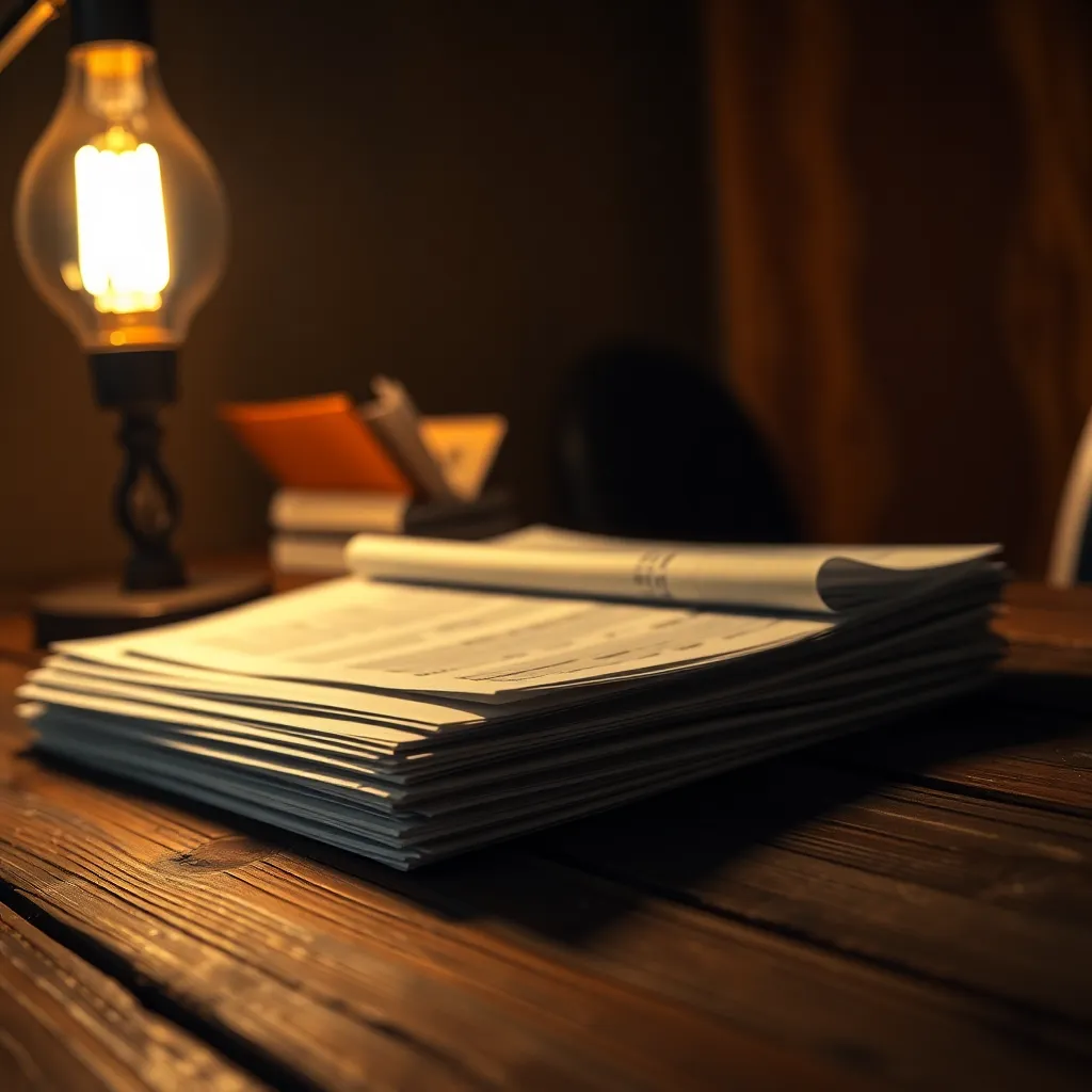 Close-Up of Financial Documents on Wooden Table