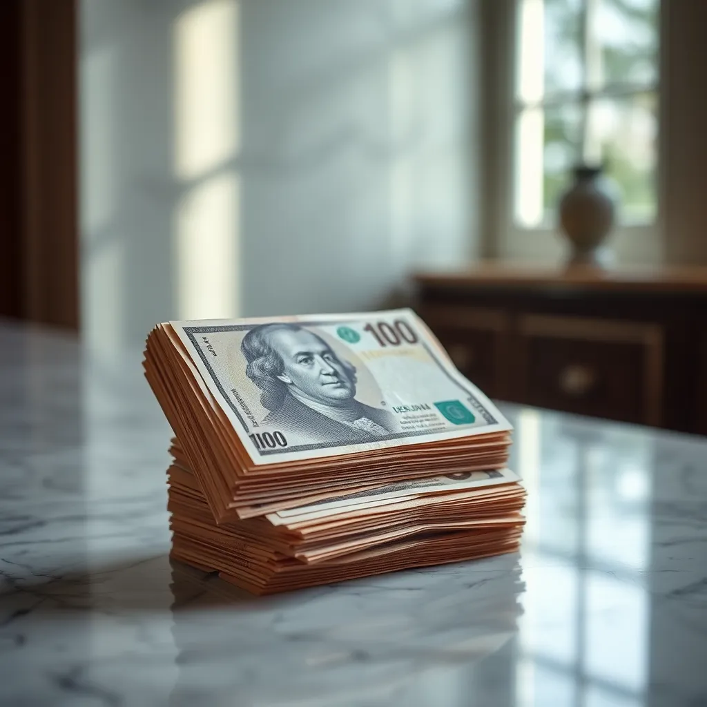 Artistic Arrangement of Banknotes on Marble