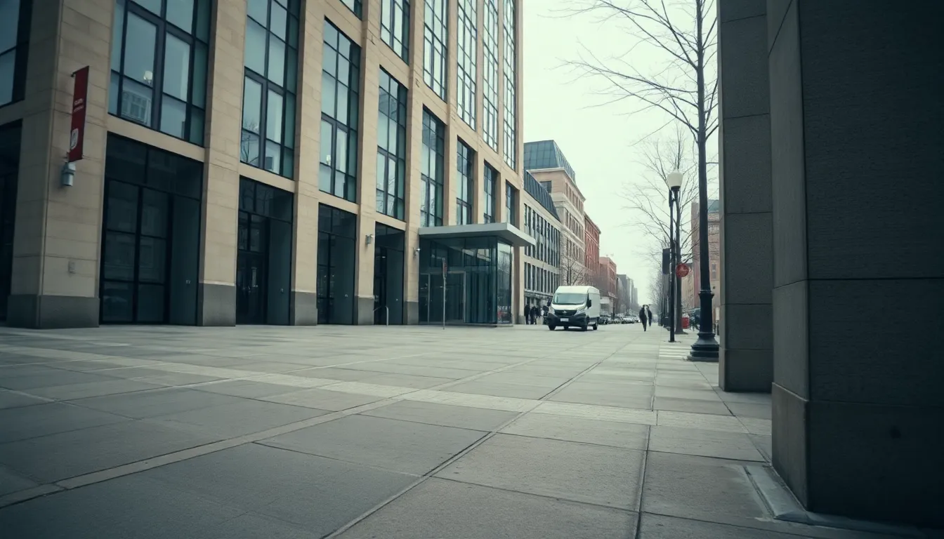 Urban Bank Exterior on Overcast Day