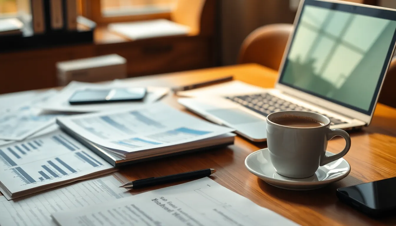Banker’s Desk with Financial Reports