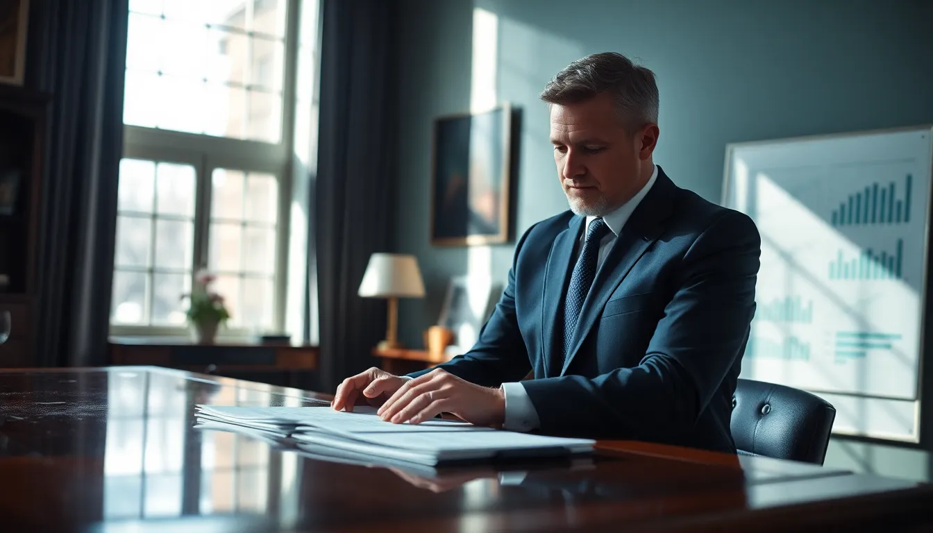 Professional Banker Reviewing Documents