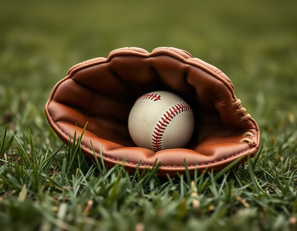 Baseball Glove and Ball on Field