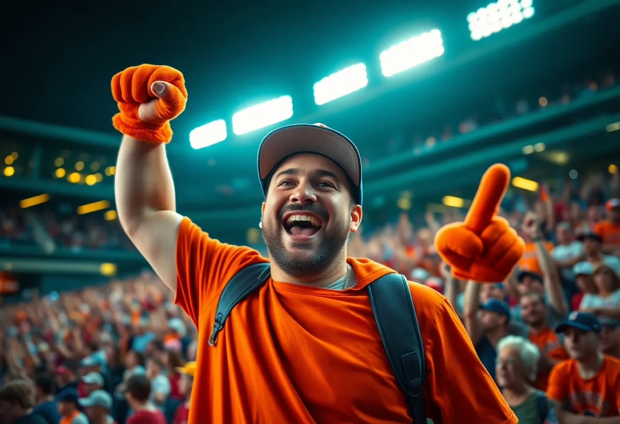 Excited Baseball Fan in Stadium