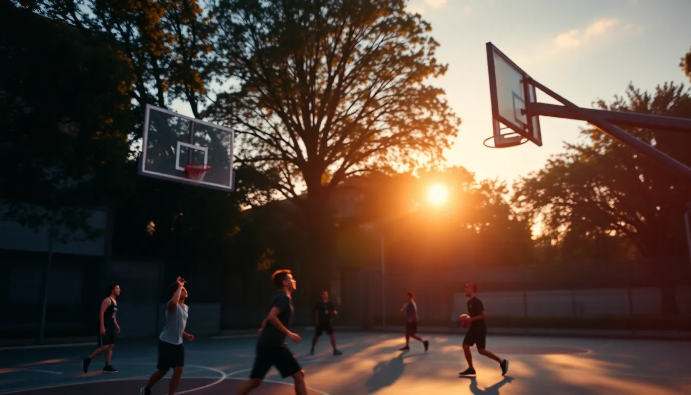 Street Basketball Game at Sunset