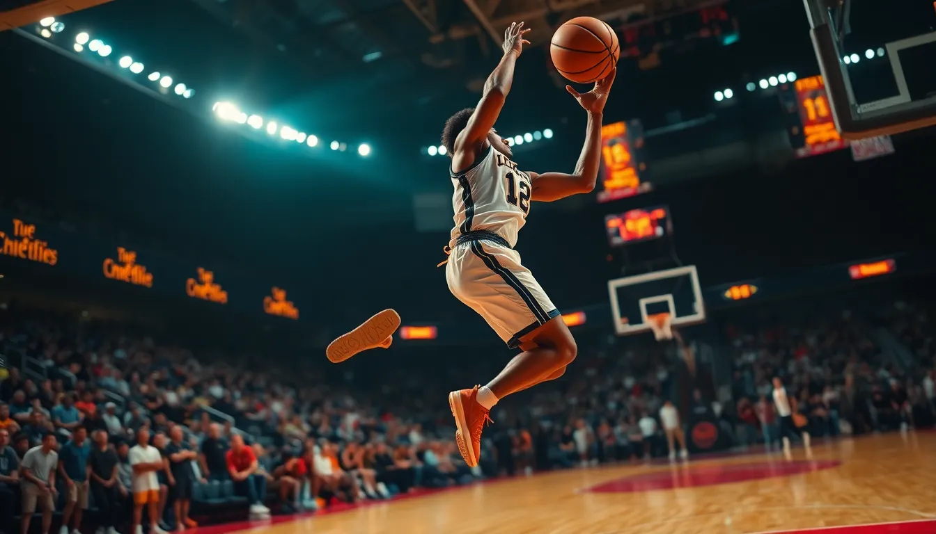 Action-Packed Basketball Dunk in Spotlight