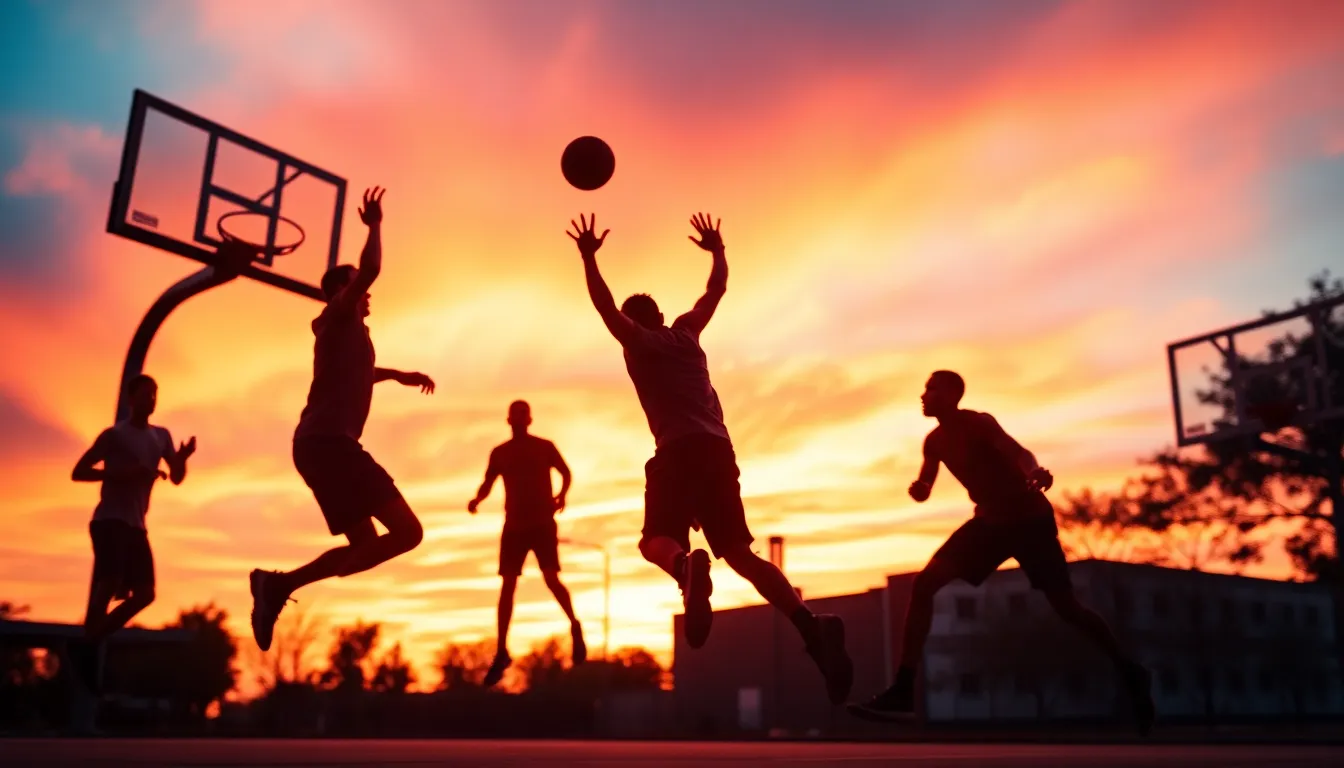 Street Basketball Game at Sunset