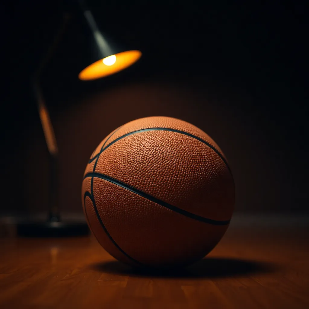Basketball Resting on Gym Floor
