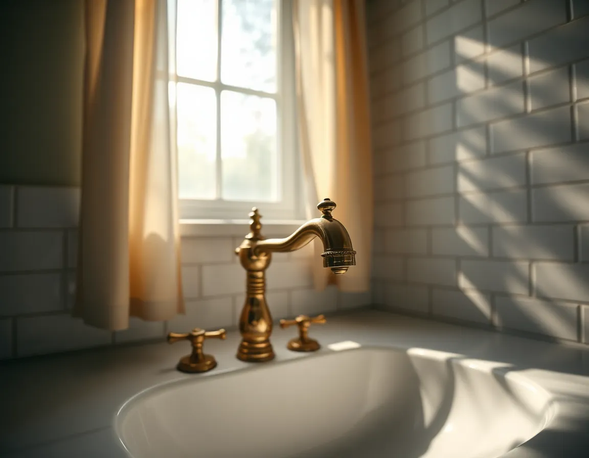 Ornate Faucet in Sunlit Bathroom