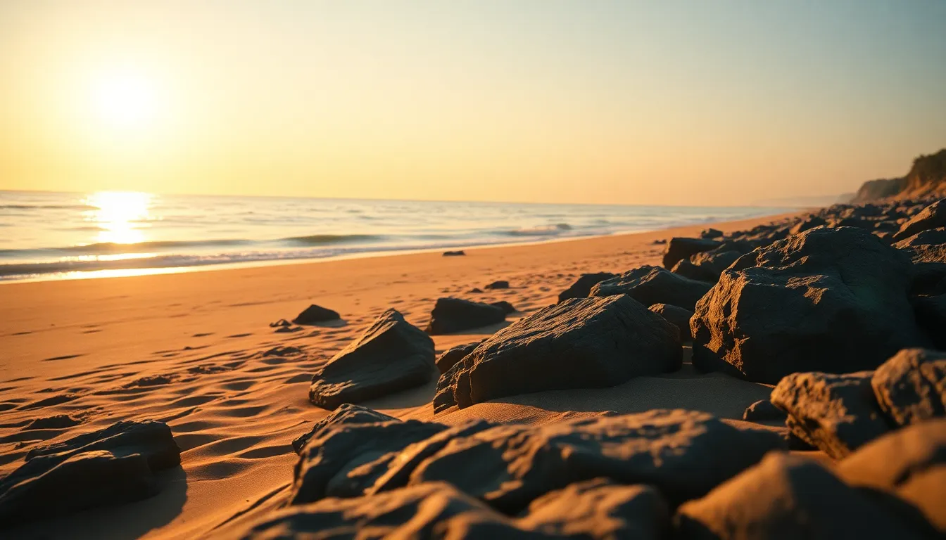 Panoramic View of Serene Beach at Golden Hour