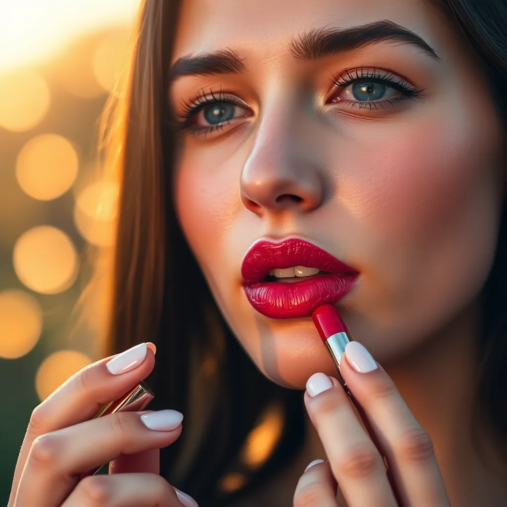 Woman Applying Vibrant Lipstick