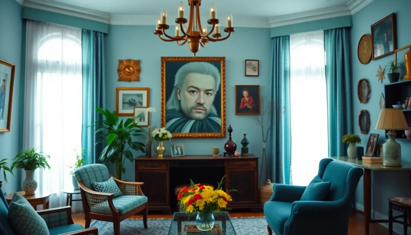 This stylish bedroom captures the vibrant details of decor with rich colors under overcast daylight. The hyperfocal depth means every detail from the intricately designed wall art to the decor accents is crystal clear. The composition adheres to the rule of thirds, maximizing visual interest. Inspired by Velvia film, the saturation adds life to the space, making it a feast for the eyes.