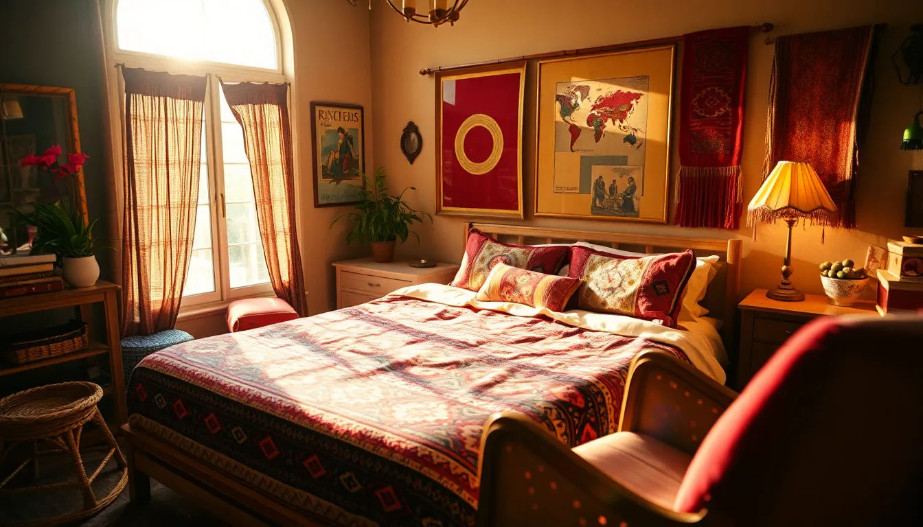 Bohemian Bedroom with Vibrant Textures and Colors