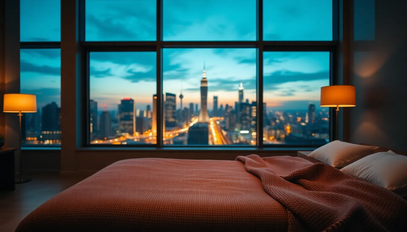 This stylish urban bedroom embodies modern living with its sleek furniture and industrial accents. Soft, diffused daylight enhances the muted color palette and creates a calm atmosphere. The carefully arranged decor, including lush greenery, adds a touch of freshness to the space. Leading lines from the furniture guide the viewer's eye, making this an inspiring image for contemporary interior design.