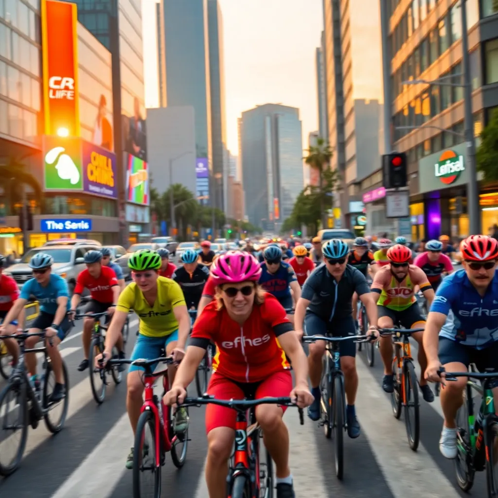 Cyclists in Bustling City Intersection
