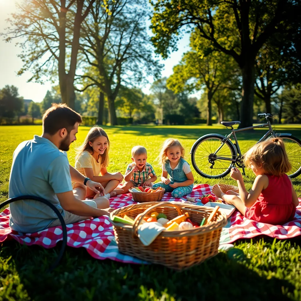 Family Picnic with Bicycles in Park