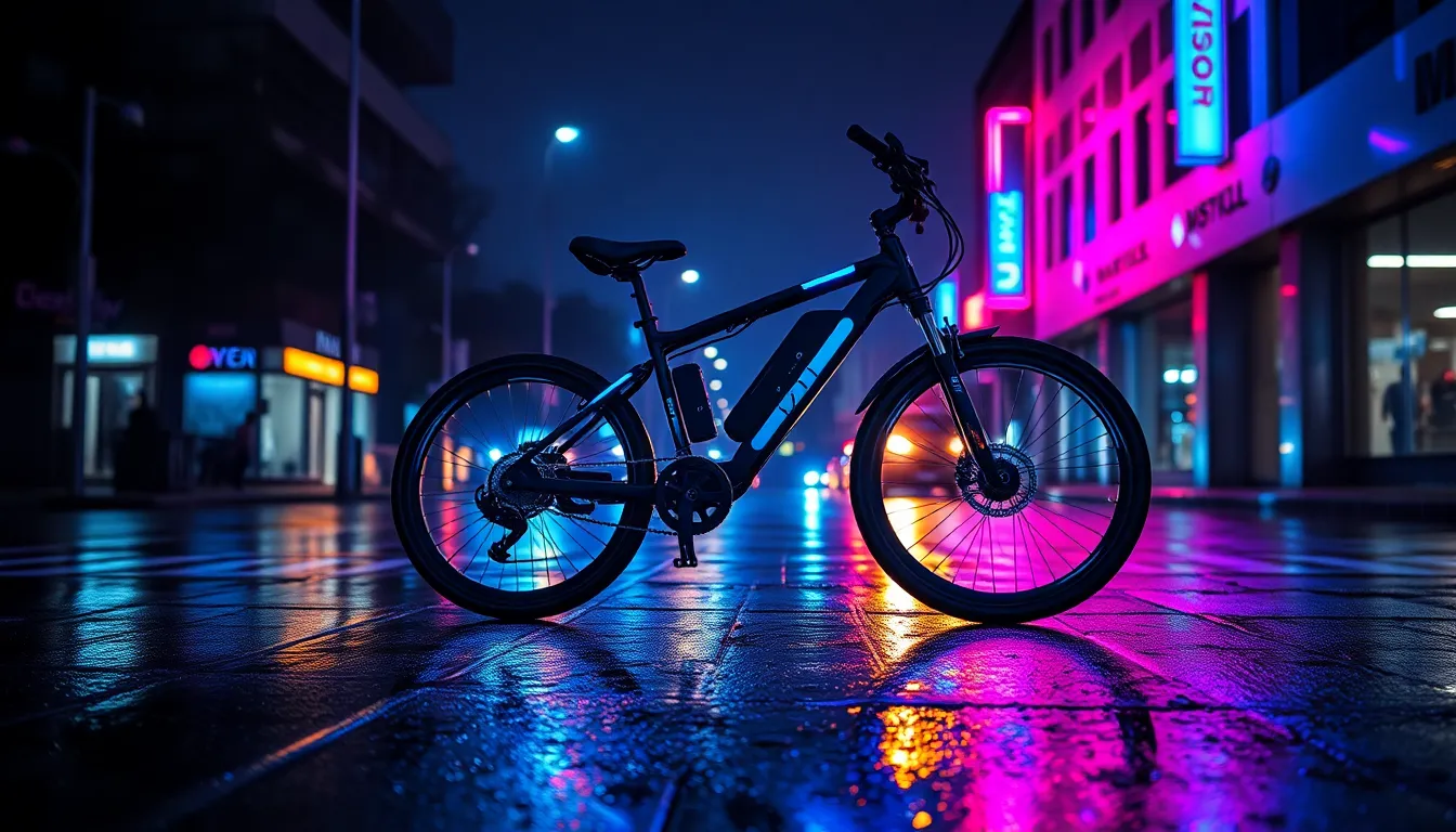 Futuristic Electric Bicycle in Rain
