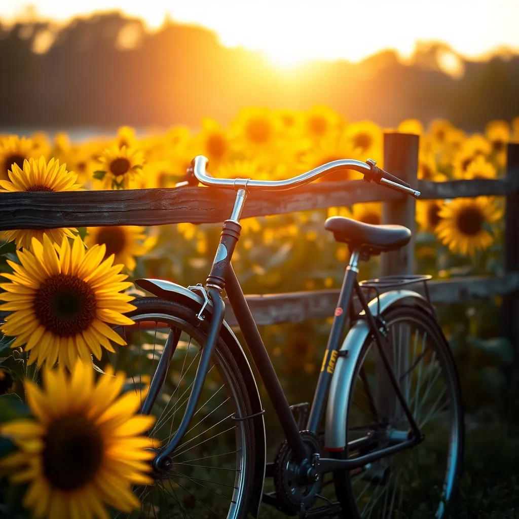 Vintage Bicycle in Sunflower Field