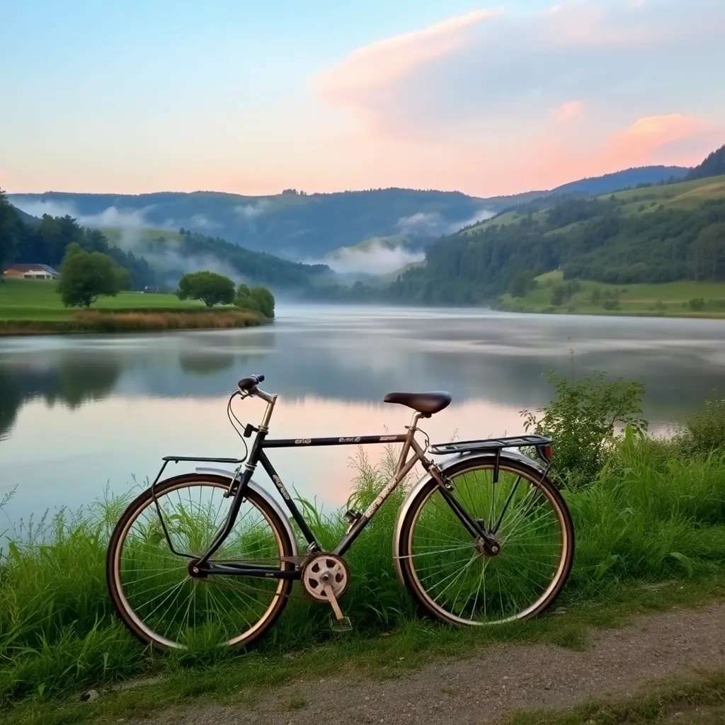 Bicycle by Serene Lake at Dawn