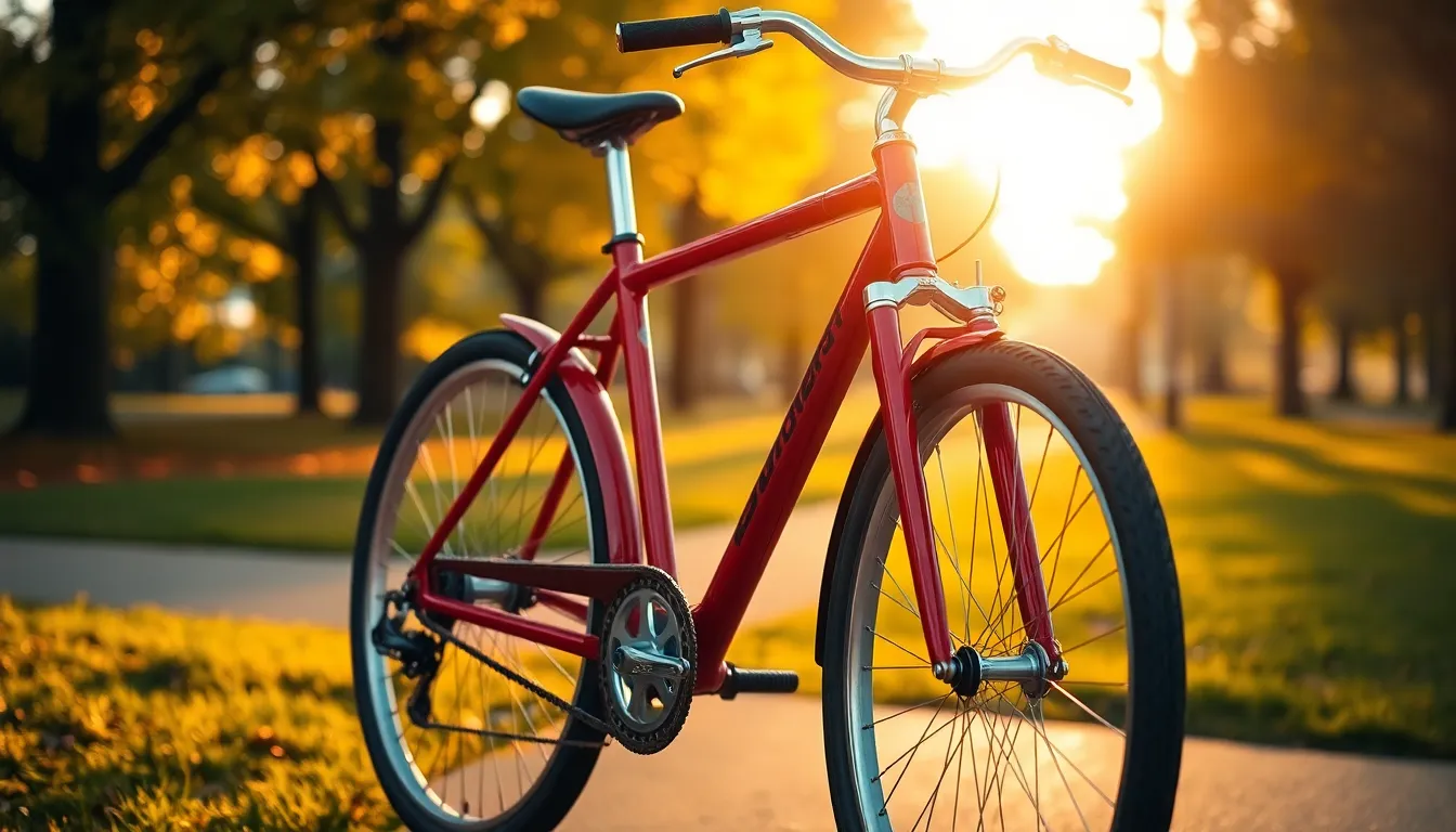 Vibrant Red Bicycle in Golden Hour