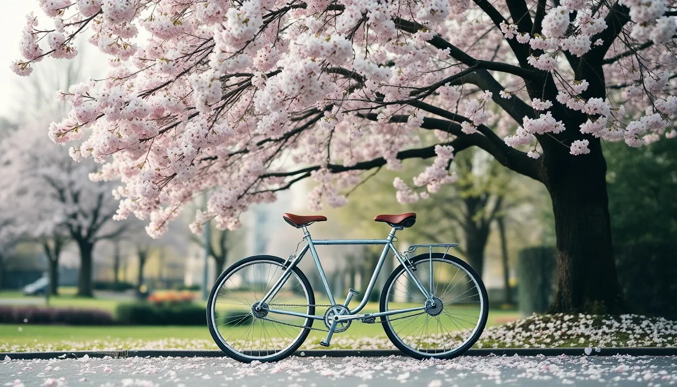 Bicycle Under Cherry Blossom Tree
