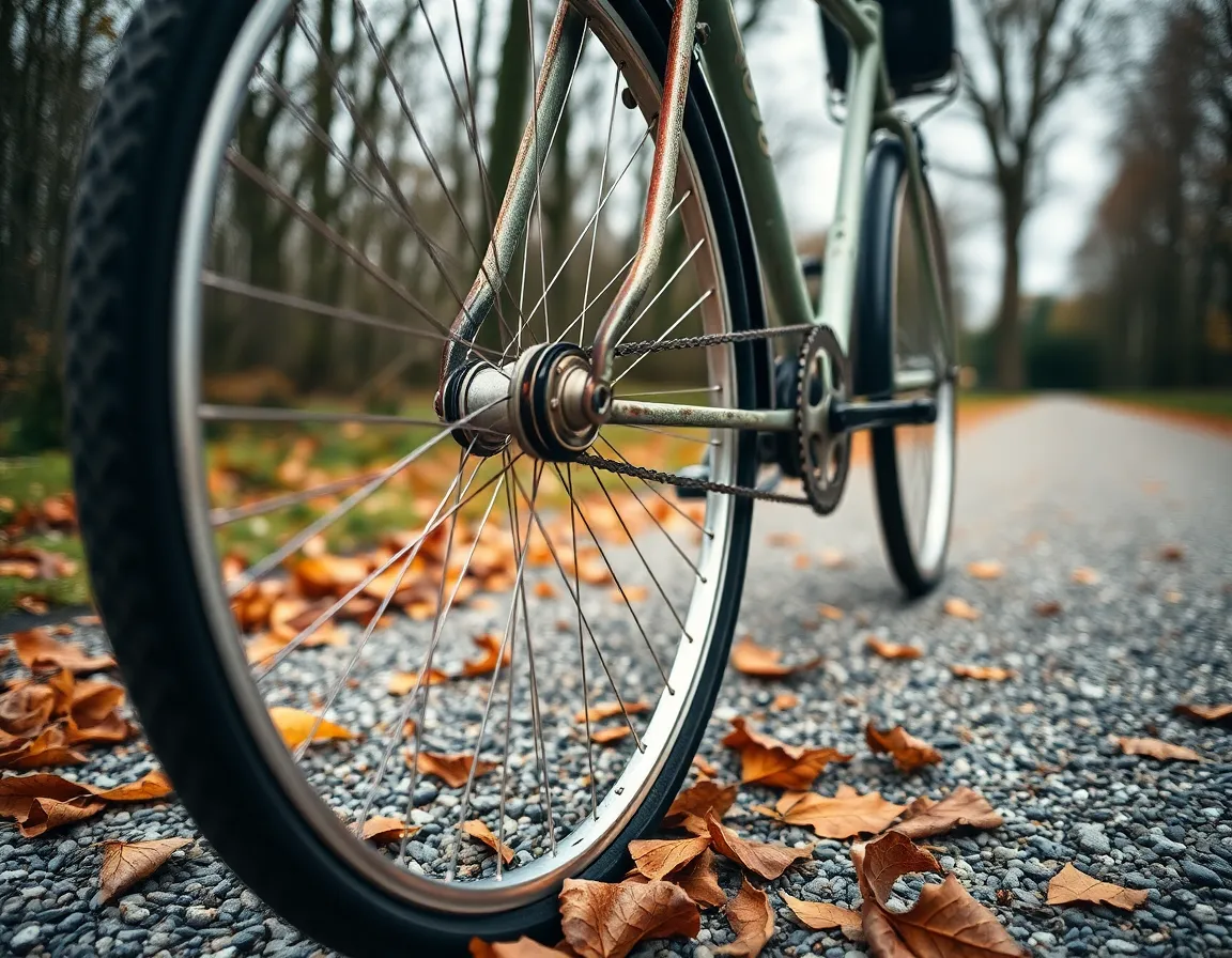 Bicycle Wheel Among Autumn Leaves