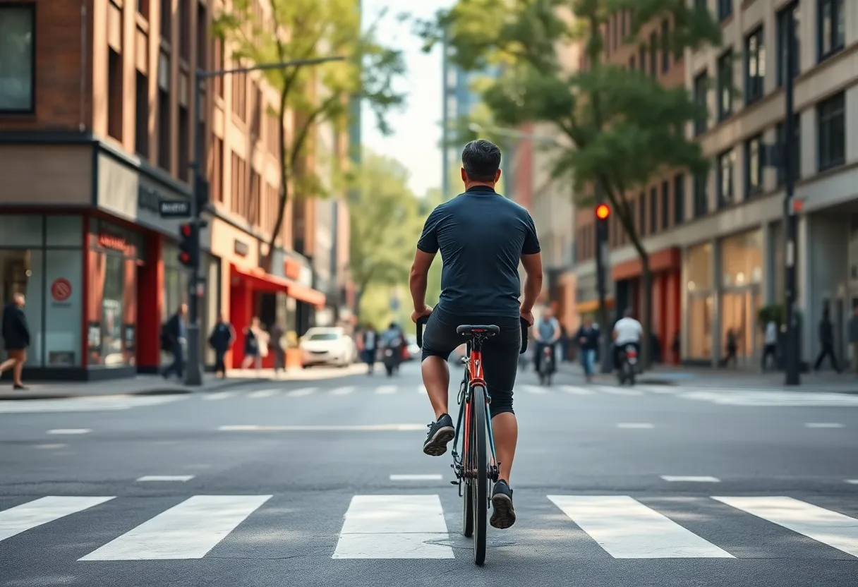 Urban Cyclist at Intersection