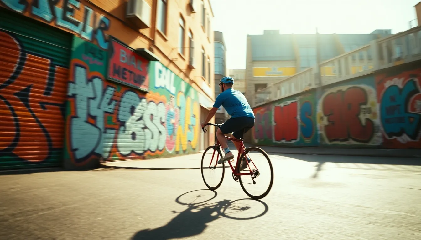 Cyclist in Vibrant Urban Street Scene