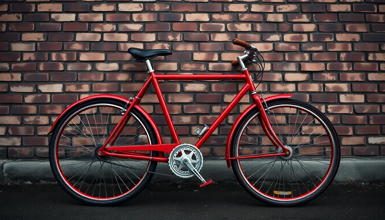 Vibrant Red Bicycle Against Brick Wall