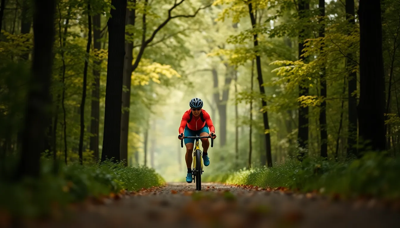 Cyclist on Forest Trail