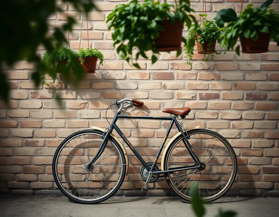 Vintage Bicycle Against Rustic Brick Wall