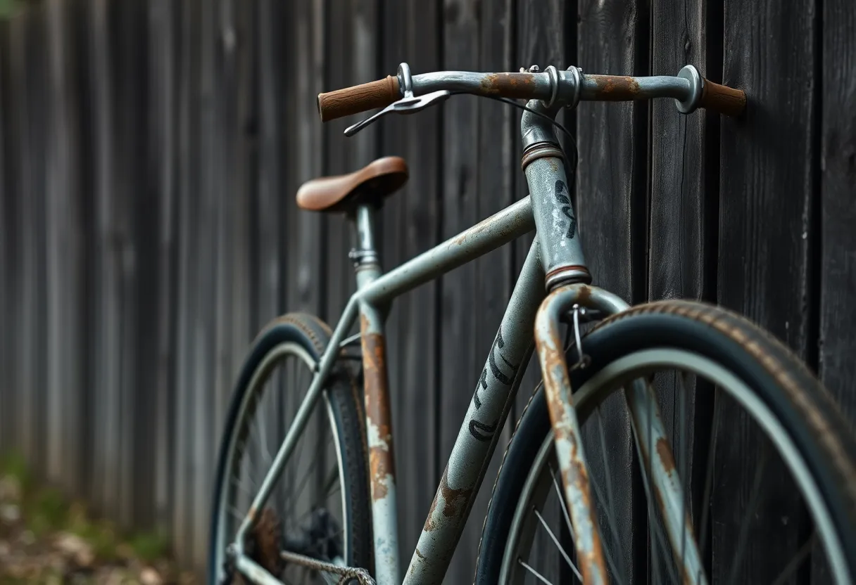 Rustic Bicycle Against Weathered Fence