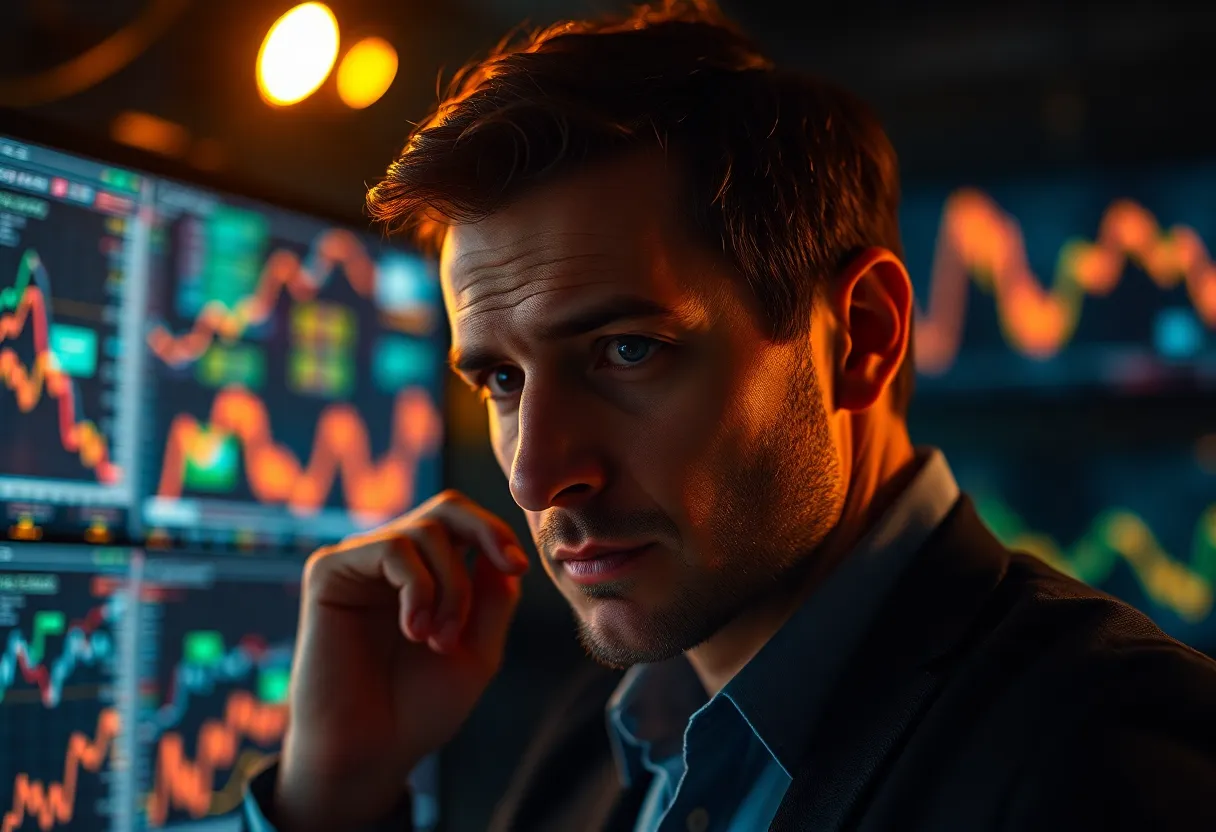 A stunning sunset bathes a modern city skyline in warm golden light, juxtaposed with vibrant digital data streams flowing across the scene. The architectural lines lead the eye toward the horizon, creating a dynamic and captivating image. The overlay of data visualizations adds a futuristic dimension, highlighting the relationship between technology and urban landscapes. Soft fog enhances the atmospheric perspective, making the composition even more compelling.