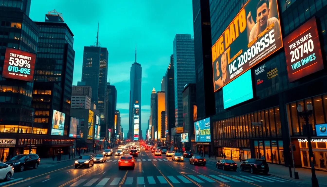 Urban Cityscape Displaying Big Data Metrics