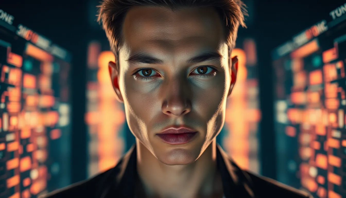 A professional portrait of a woman intently analyzing a large screen filled with complex data sets. The scene is artfully lit with a three-point studio setup, enhancing her features and drawing attention to her focused expression. The warm color palette complements her natural skin tone, creating an inviting professional atmosphere. This image encapsulates the dedication and concentration required in the field of big data analysis.