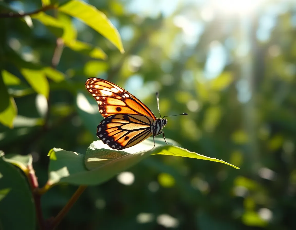 Close-Up of Butterfly on Green Leaf