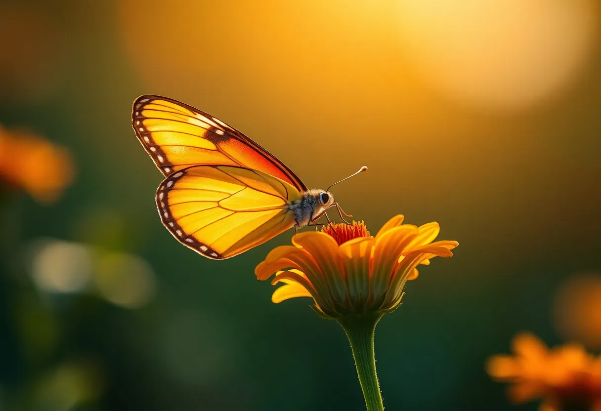 Butterfly on Vibrant Flower at Golden Hour