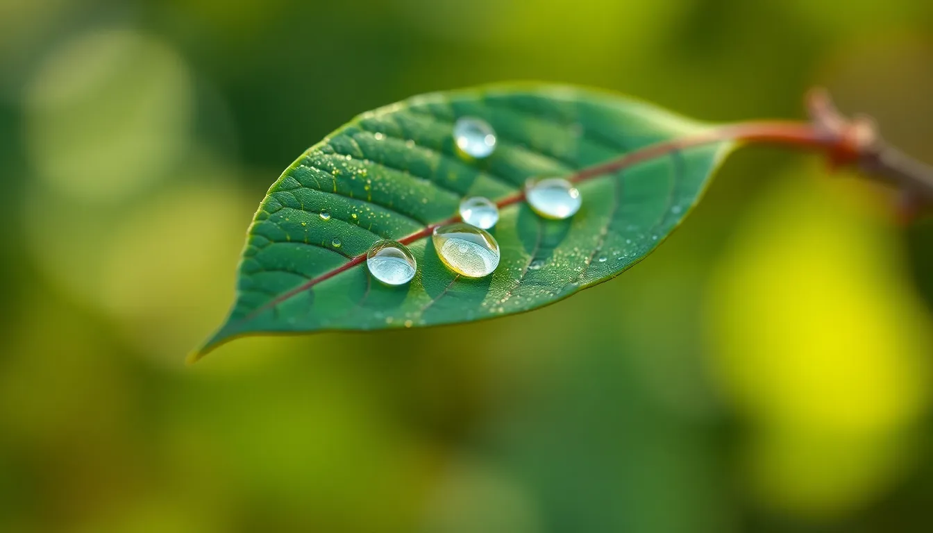 Macro Shot of Dewy Leaf