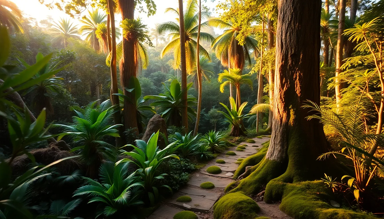 Vibrant Rainforest Ecosystem at Golden Hour