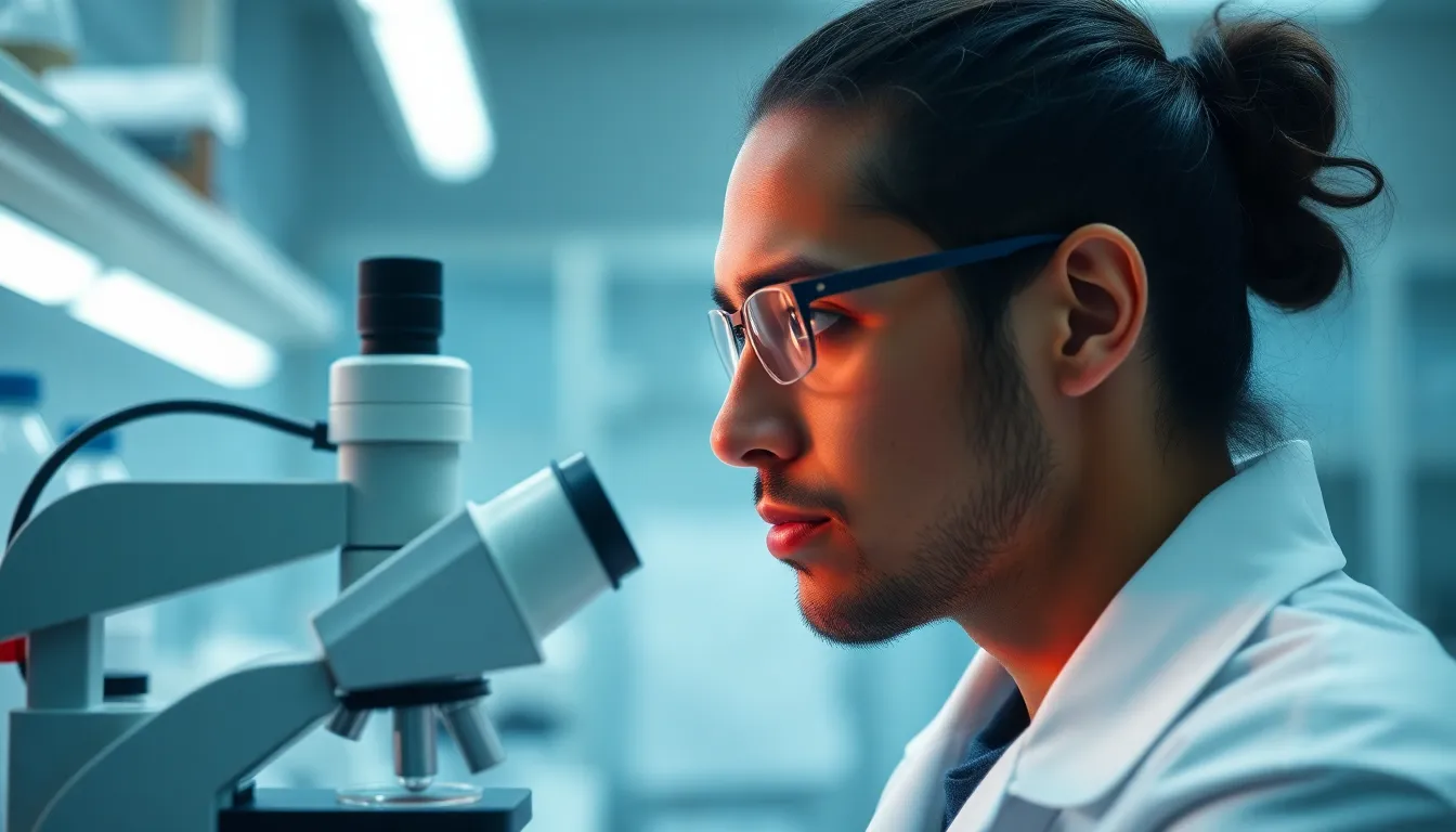Scientist Analyzing Petri Dish in Laboratory