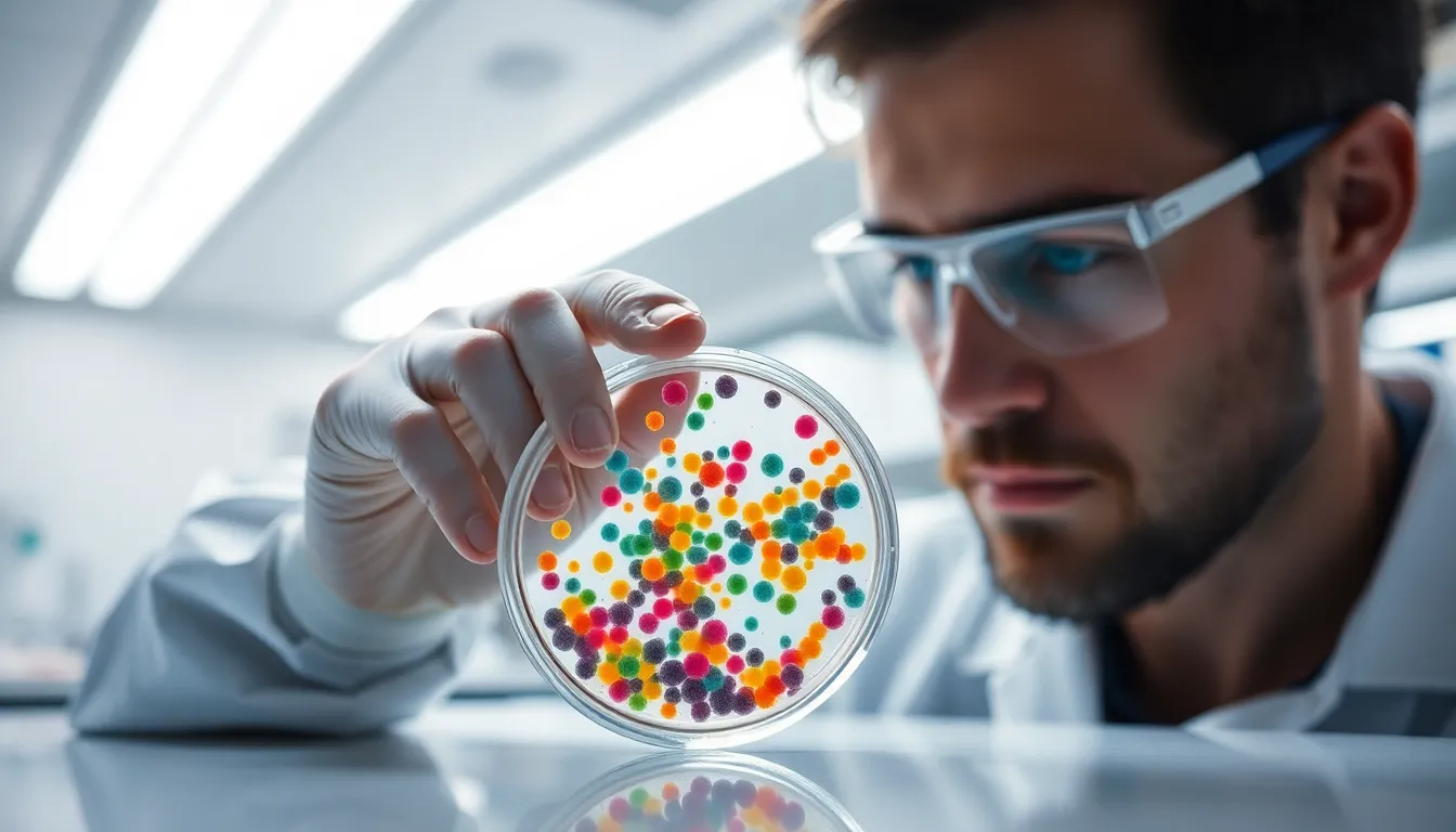 Scientist Analyzing Bacterial Cultures